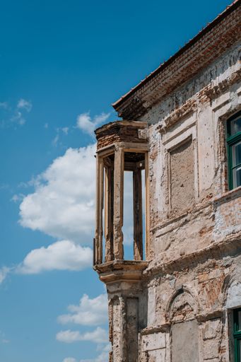 A vertical shot of the old wall of Banffy Castle. Bontida, Cluj-Napoca.