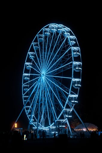 A vertical shot of the Ferris wheel at the Electric Castle Festival at night.