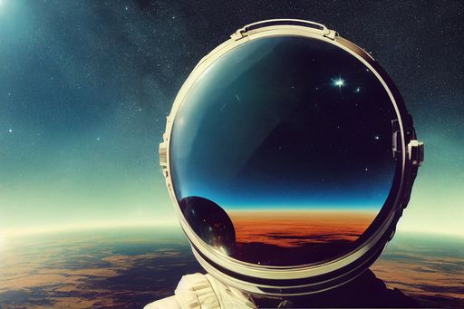 An astronaut in space exploration with fiction landscape
