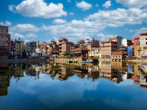 The view of Pimbahal Pokhari Krishna Temple in Patan, Nepal.