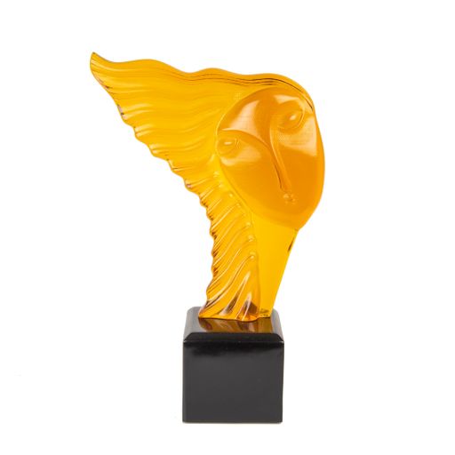 An abstract woman figure with marble stand isolated on white background