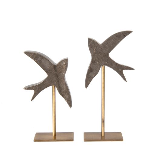 A marble bird figures on metal stand for luxury living room isolated on white background