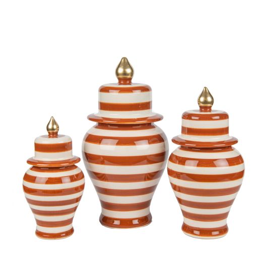 A decorative red and white striped vase on a white background - decoration for an interior