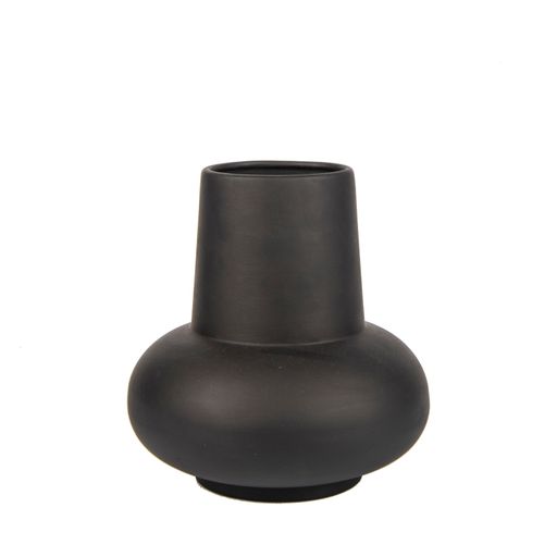 A minimalistic black ceramic vase on a white background - decoration for an interior