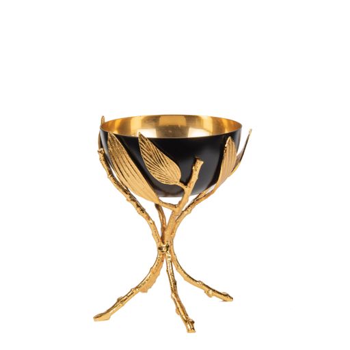 A luxury bowl holder of golden tree branches with leaves holding the bowl - interior decoration
