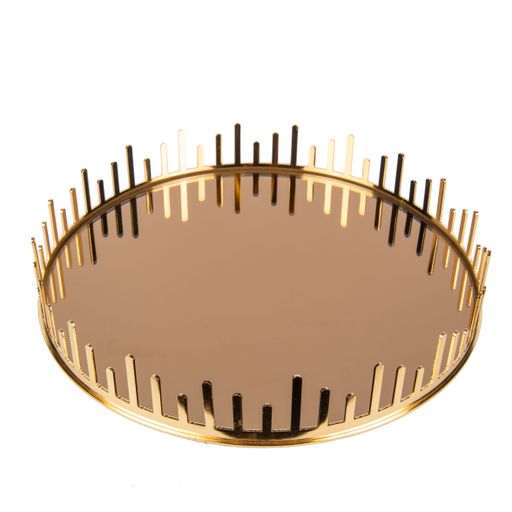 A luxury round shaped golden glass tray on a white background - interior decoration