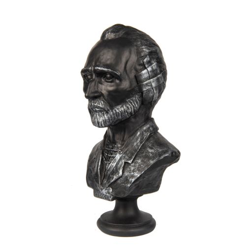 A bust stone sculpture of an elder man on a white background - interior decoration