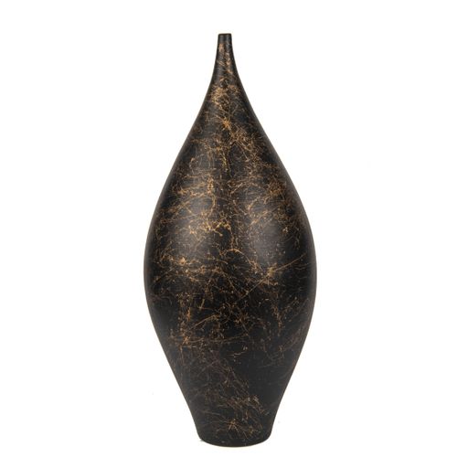 A minimalistic black ceramic convex vase on a white background - decoration for an interior