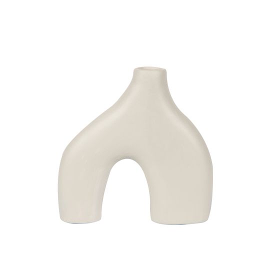 An abstract white ceramic vase with two legs - interior decoration