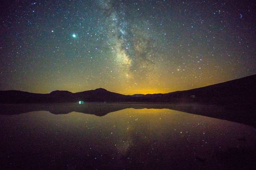 Night sky with the milky way with reflection in the la