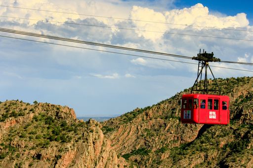 The beautiful summer landscape with aerial tramway in Canon city. Colorado, United States.