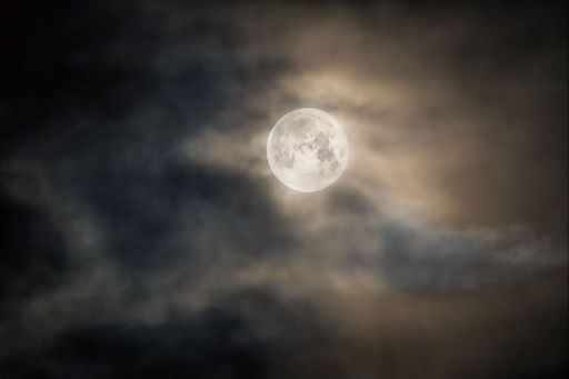 A night sky with the moon behind the clouds