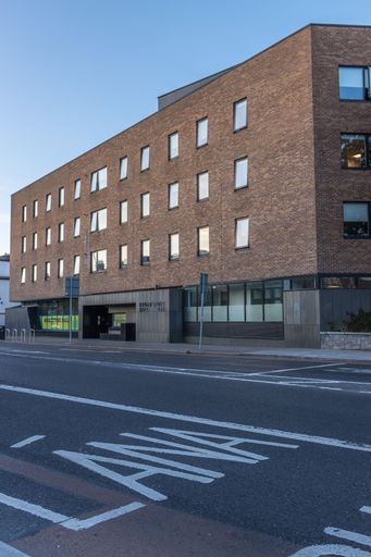 An outdoor view of modern apartment buildings in the Phibsborough district in Dublin, Ireland