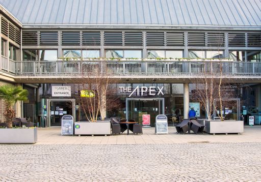 Bury St Edmunds, UK - January 2nd 2022: The Apex theatre in the Arc shopping centre a popular music entertainment venue. High quality photo