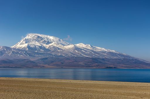 A beautiful lake with the snowy peak of Gurla Mandhata in Himalayas in Taqin County, Ali Prefecture, Tibet, China