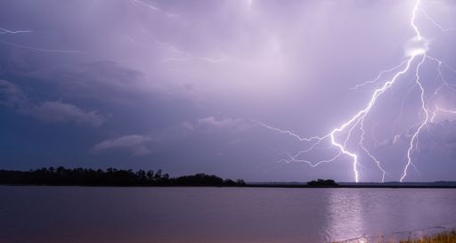 A beautiful shot of the lightning strikes with reflection on the lake