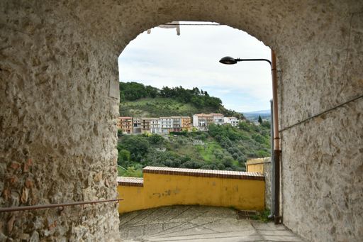 A narrow street in Calitri, a picturesque village in the province of Avellino in Campania, Italy.