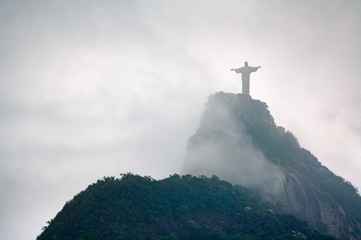 A low angle shot of the famous Christ The Redeemer in  clouds,  Rio de Janeiro, Brazil
