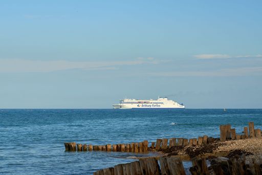 A Brittany Ferries ship at the coast of Bembridge on the Isle of Wight