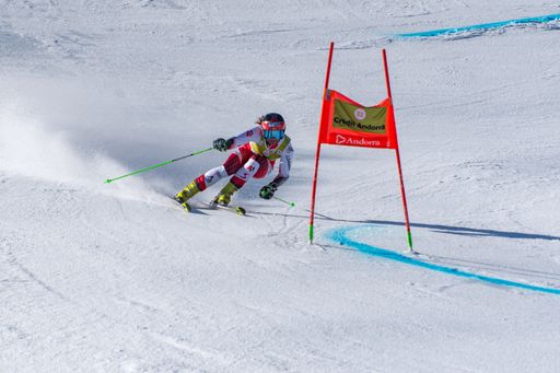 Skier takes part in the RACE run for the men´s Slalom race of the FIS Alpine Ski World Cup Finals at Soldeu-El Tarter in Andorra, on March 17, 2019.