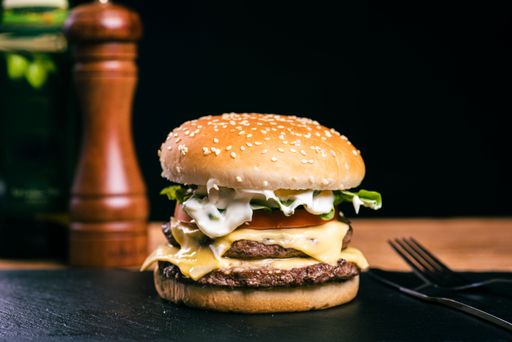 A closeup shot of a beef burger