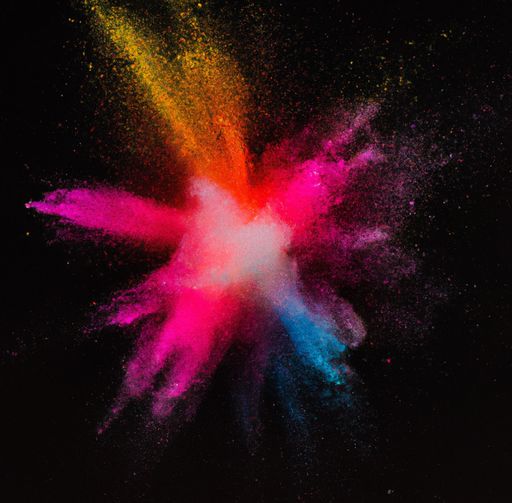 A colorful powder explosion on a dark background