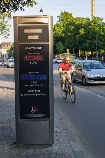 A vertical shot bicycle street passing counter in Copenhagen, Denmark