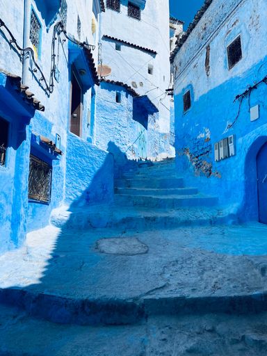 Inside the blue Old medina buildings of chefchaouen city in morocco