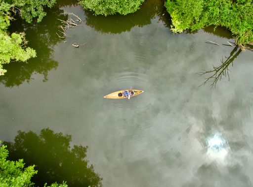 A bird's eye view of kayaking on River Avon near Bristol , UK