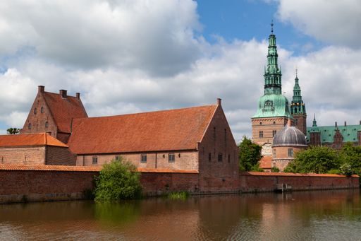 The facade of Frederiksborg castle with its copper roof in Copenhagen, Denmark