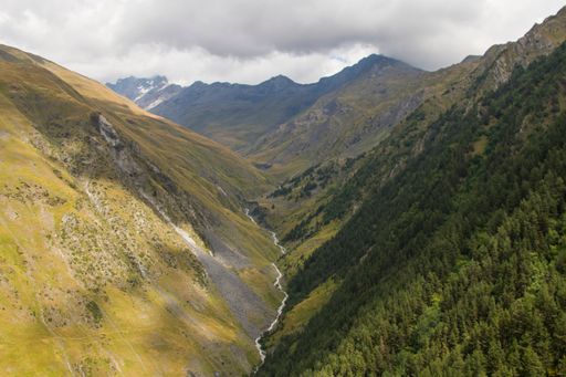 a high angle view of Tusheti mountain landscape in Georgia