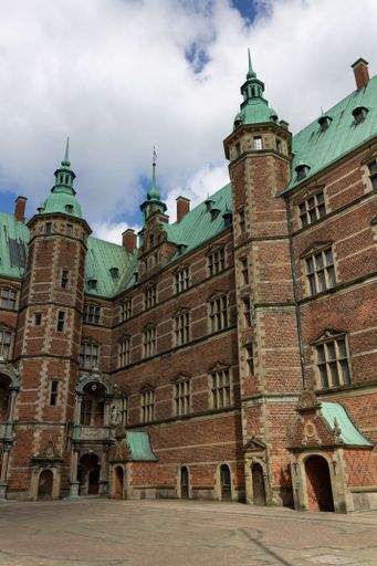 A vertical shot of the Frederiksborg Castle facade in Copenhagen, Denmark
