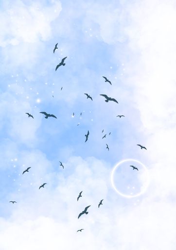 A vertical low angle shot of a flok of birds flying