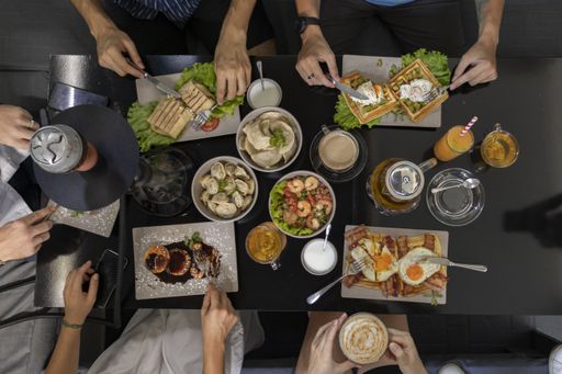 A high angle shot of food on the table