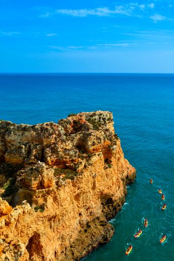 A beautiful vertical shot of the Ponta da Piedade rock formations in Lagos, Portugal