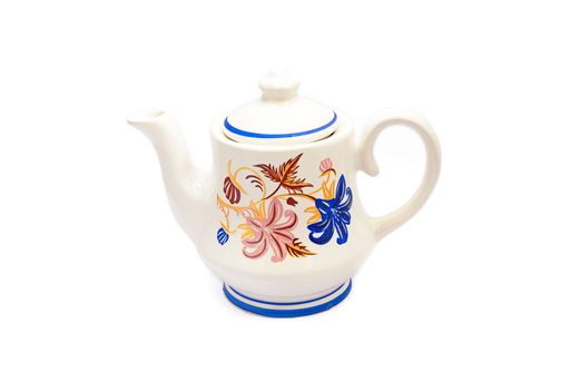 floral teapot, porcelain teapot with beautiful floral pattern on white background