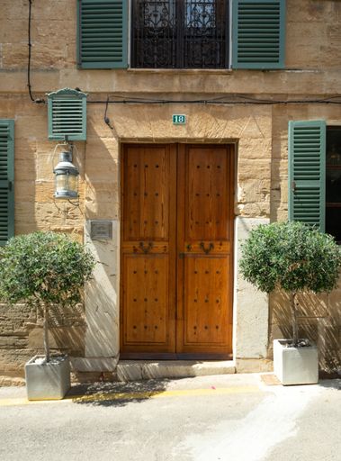 A vertical shot of an old building wooden door