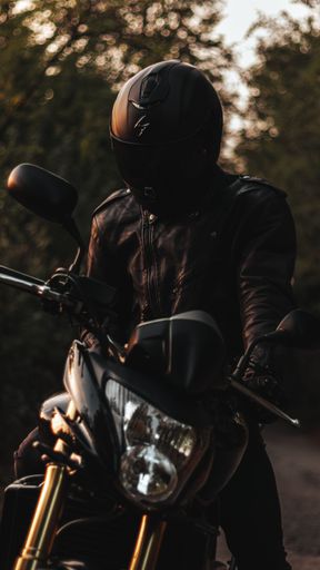 A vertical closeup shot of a rider sitting on a motorcycle wearing a safety helmet in Italy
