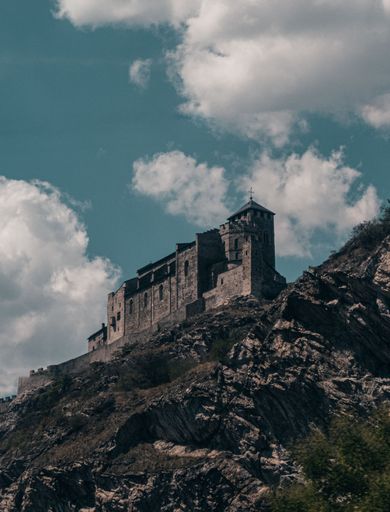 A low angle vertical view of Valere Basilica church in switzerland