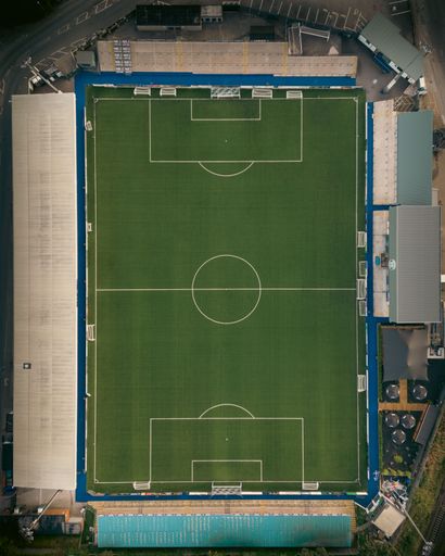 An aerial view of empty football pitch