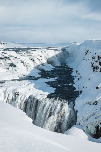 A scenic view of Gullfoss Falls during winter in Iceland