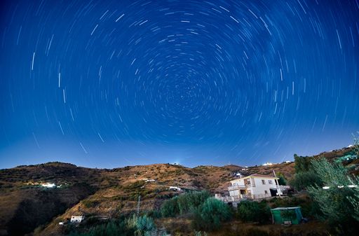 A circumpolar shot in the countryside at night