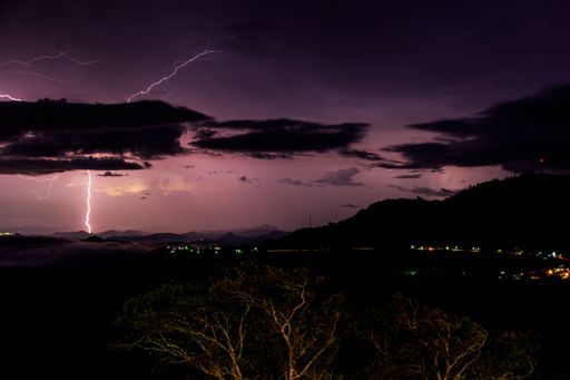 The beautiful view of the cloudy sky with lightning.