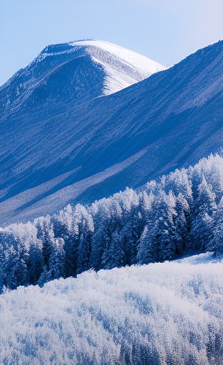 A vertical shot of beautiful snowy white mountains and trees under a clear sky