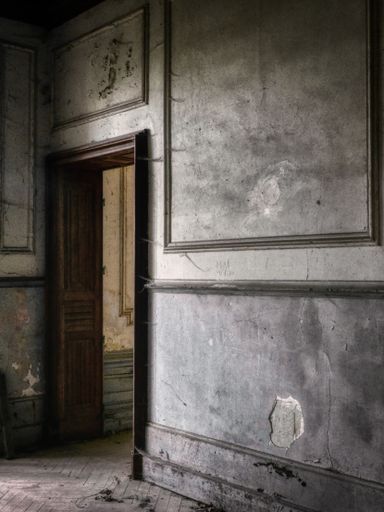 An inside of an abandoned castle in France