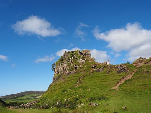 An aerial view of beautiful mountains in the Isle of Skye, Scotland