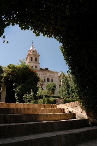 A vertical low angle shot of the Alhambra Palace in Granada, Spain