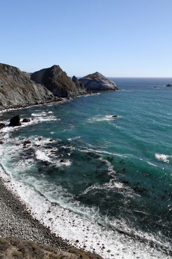 A panoramic shot of coastline along Highway 1 in California, USA