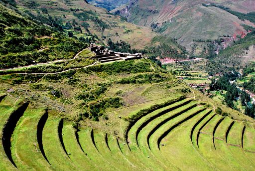 View of Pisac above the Urubamba valley near Cusco, Peru