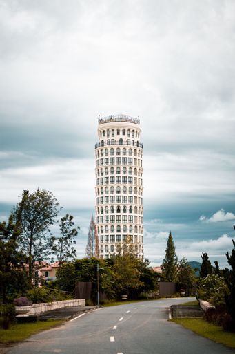 The white hotel looks like the Leaning Tower of Pisa in Khao Yai, Thailand